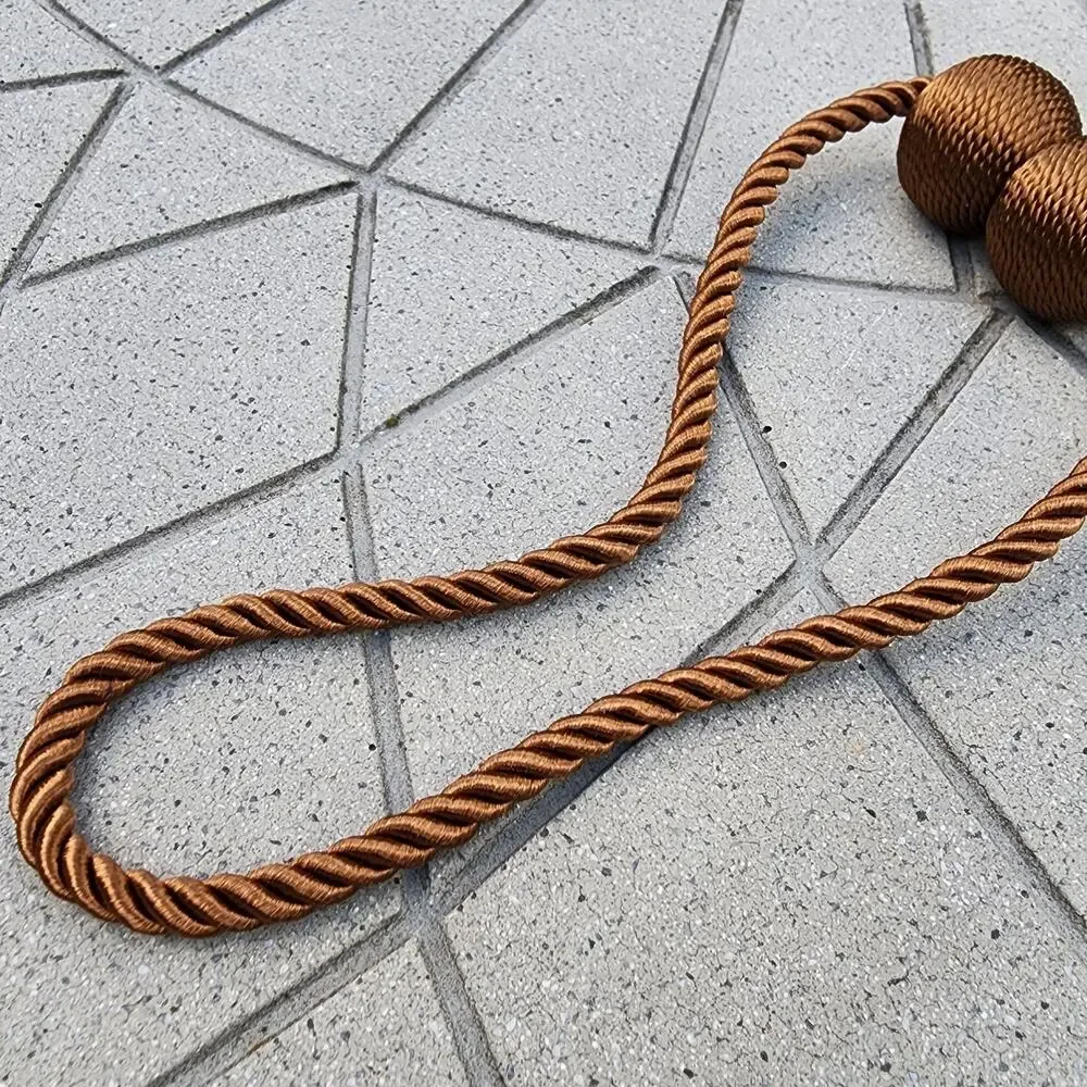 Magnetic Brown or Silver Spherical Braided Rope Curtain Tiebacks